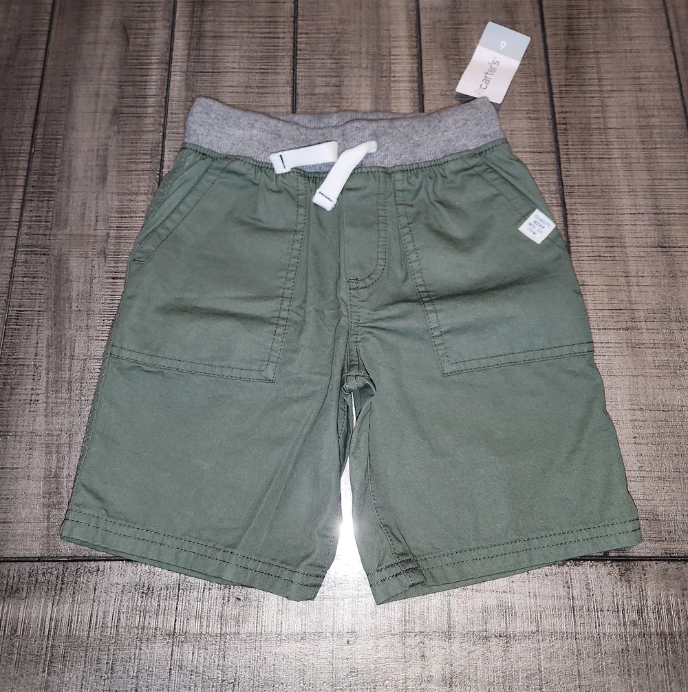 NWT Carter's Olive Green Pull-On Shorts with Gray Waistband